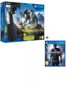 PS4 Slim Noire 1 To + 2 jeux - Horizon - Zero Dawn + Uncharted 4 - A Thief's End