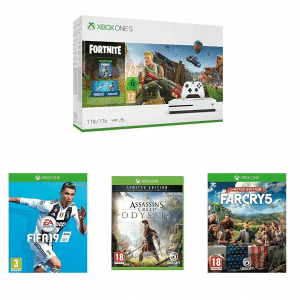 pack xbox one s 1 to + 4 jeux (fortnite fifa, ac far cry)