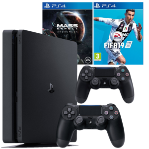 Pack PS4 Slim 1 To + 2 manettes + FIFA 19 + Mass Effect Andromeda