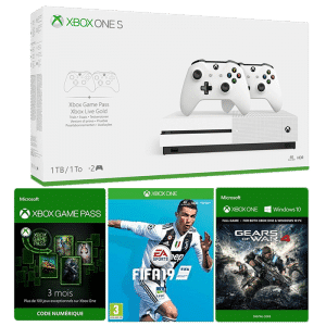 Xbox One S 1 To 2 manettes + fifa 19 gears of war game pass 3 mois