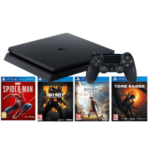 pack ps4 slim 4 jeux assassin's creed odyssey spiderman cod black ops 4 shadow tomb raider