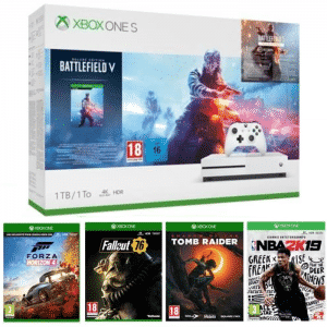 pack xbox one s 5 jeux battlefield shadow of the tomb raider fallout 76 nba 2K18 forza horizon 4