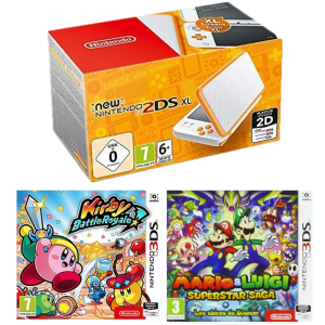 New Nintendo 2DS XL Blanc Orange Kirby Battle Royale Mario et Luigi Superstar Saga v2