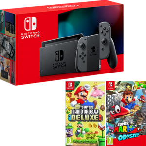 Nouvelle-Nintendo-Switch grise mario odyssey super mario bros u deluxe