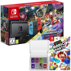 Pack Switch Mario Kart 8 Deluxe + boitier cartouches + Mario party
