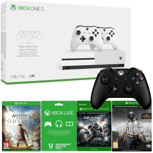 pack xbox one s 3 manettes pubg assassin's creed odyssey 2 manette gears of war 4 12 mois live