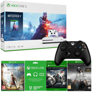 pack xbox one s battlefield 5 pubg assassin's creed odyssey 2 manette gears of war 4 12 mois live