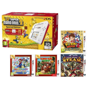 Nintendo 2DS Blanche et Rouge + 5 jeux new super mario bros 2 dk country steam yo kai watch mario party