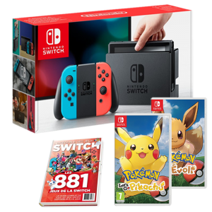 Pack Nintendo Switch + Pokemon Let's Go (Pikachu ou Evoli) + guide des jeux Switch