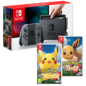 Pack Nintendo Switch Grise + Pokemon let's Go Pikachu ou Evoli (membres CDAV)