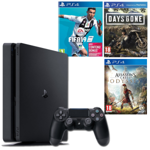 ps4 slim days gone assassin's creed odyssey fifa 19
