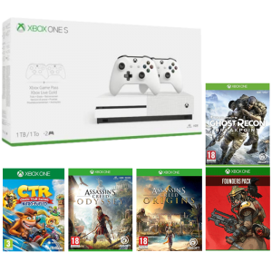 xbox one s 2 manettes 5 jeux ac odyssey origins ctr ghost recon apex legends founder pack