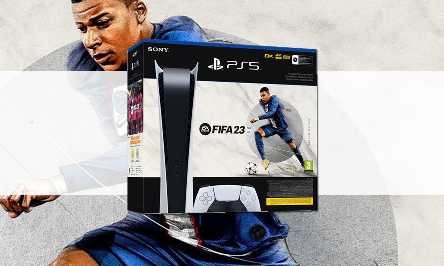 Pack console PS5 FIFA 23 édition numérique + télécommande + Carte