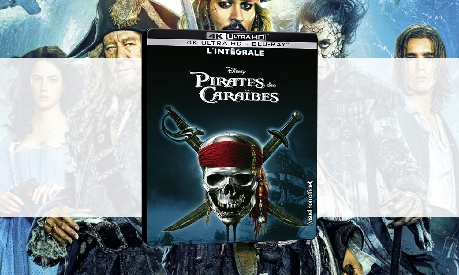 Pirates des Caraïbes integrale Blu Ray 4K Steelbook visuel slider provisoire