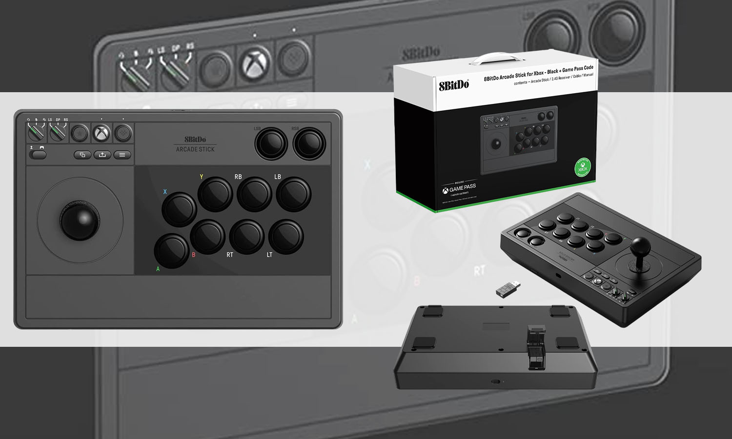 Arcade Stick 8BitDo Xbox noir visuel slider horizontal