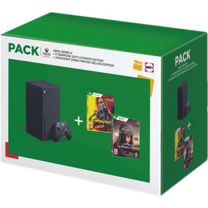Pack Xbox Series X Cyberpunk 2077 Ultimate Assassins Creed Mirage Deluxe Edition visuel produit