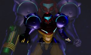 visuel slider figurine metroid samus gravity suit collector buste allumé