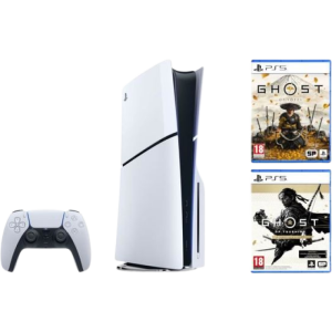 console ps5 slim avec jeux ghost of tsushima et yotei visuel produit