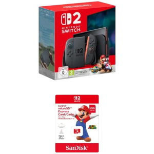 visuel produit pack switch 2 mario kart world et carte mémoire sandisk v2